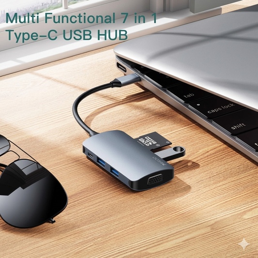 7 in 1 Type-C to USB External Hub | موزّع منافذ 7 في 1 من Type-C إلى USB